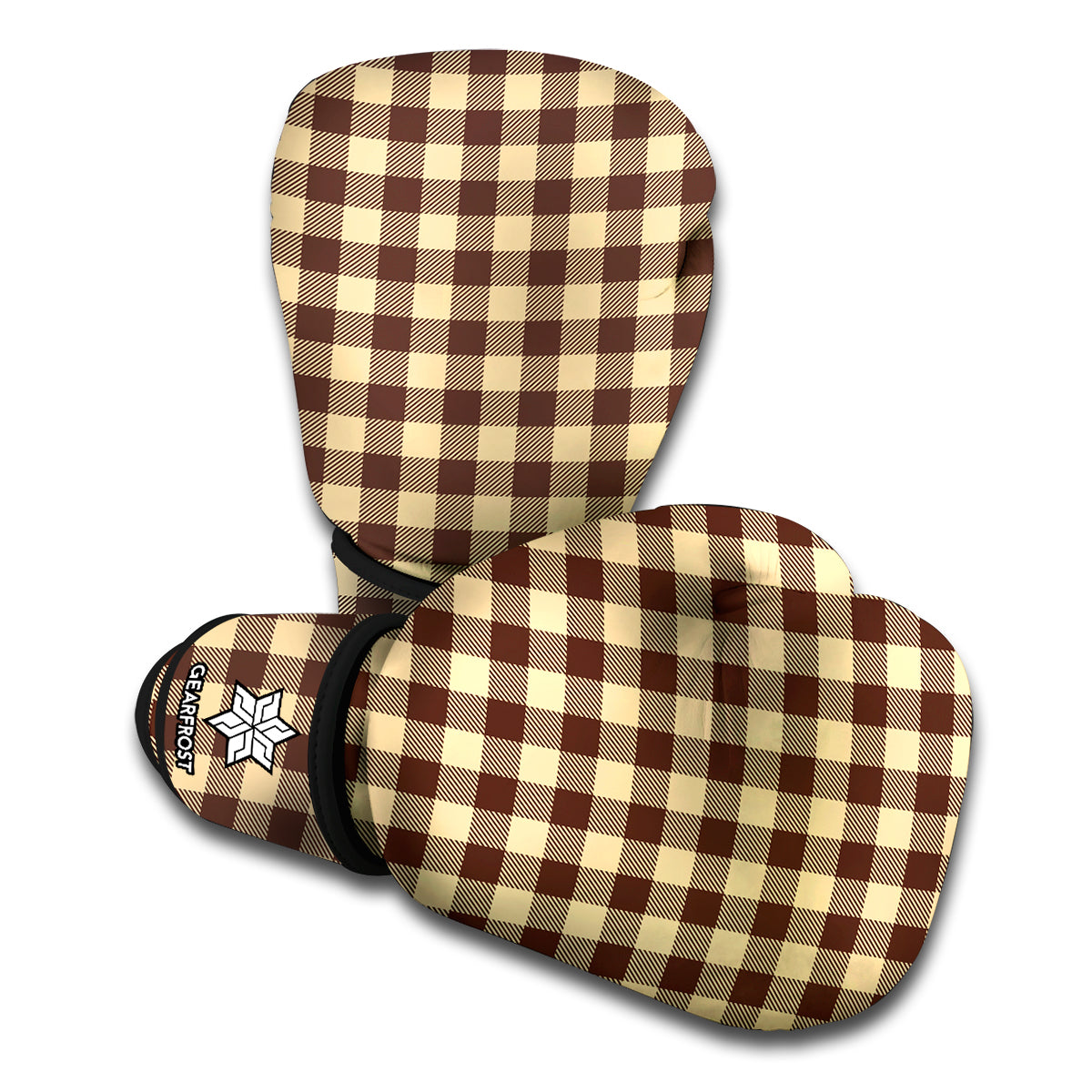 Brown And Beige Buffalo Check Print Boxing Gloves