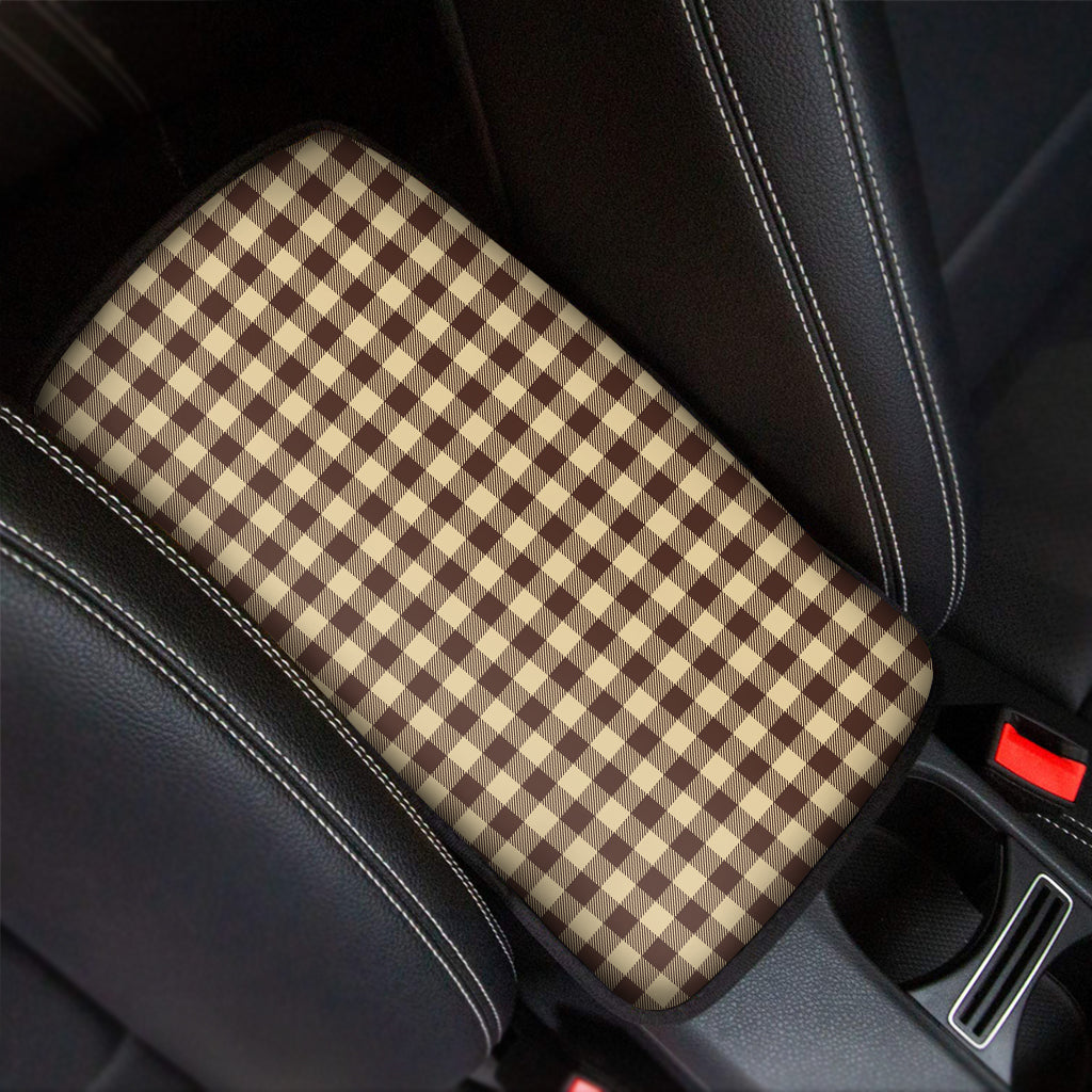 Brown And Beige Buffalo Check Print Car Center Console Cover