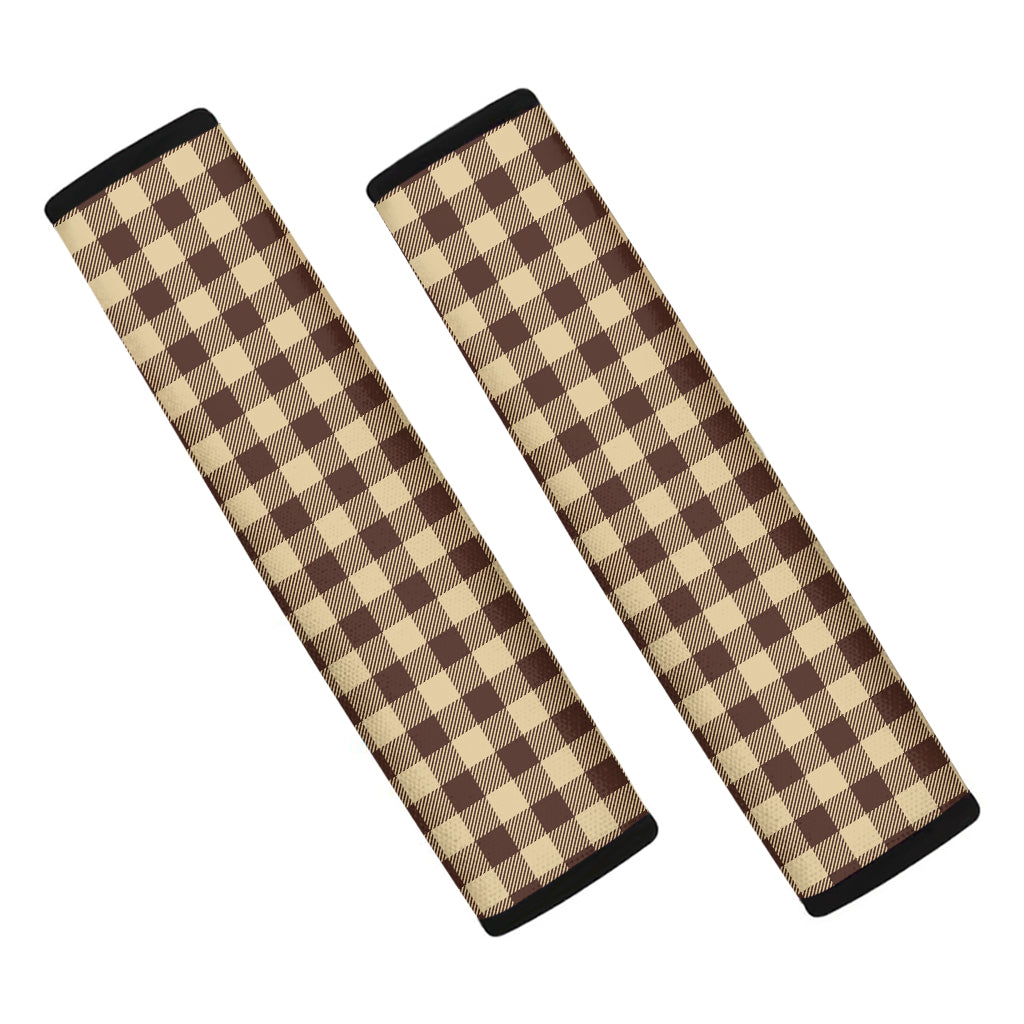 Brown And Beige Buffalo Check Print Car Seat Belt Covers