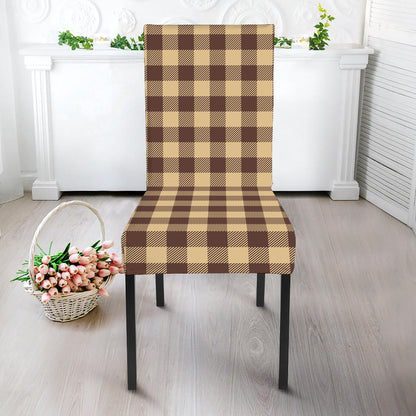 Brown And Beige Buffalo Check Print Dining Chair Slipcover