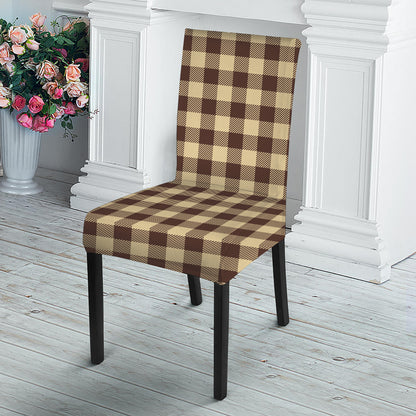 Brown And Beige Buffalo Check Print Dining Chair Slipcover