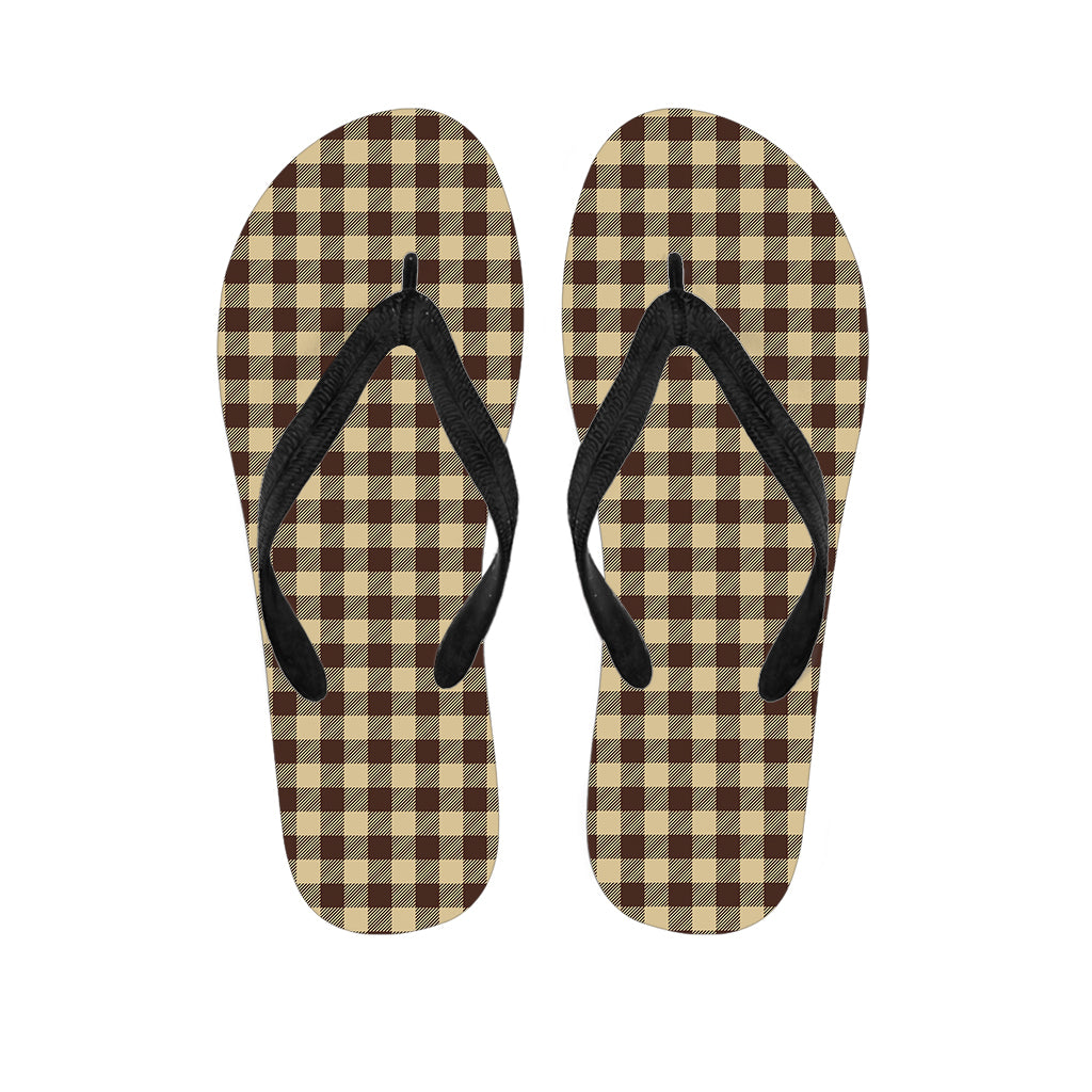 Brown And Beige Buffalo Check Print Flip Flops