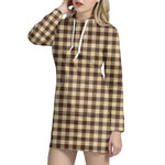 Brown And Beige Buffalo Check Print Hoodie Dress