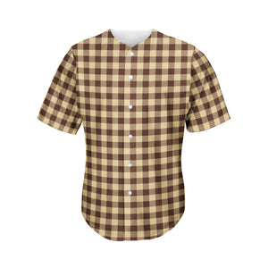 Brown And Beige Buffalo Check Print Men's Baseball Jersey