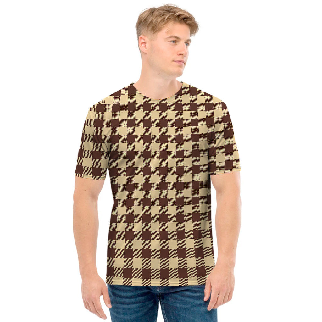 Brown And Beige Buffalo Check Print Men's T-Shirt