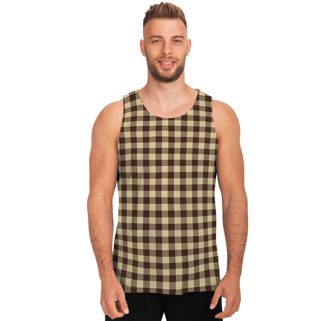 Brown And Beige Buffalo Check Print Men's Tank Top