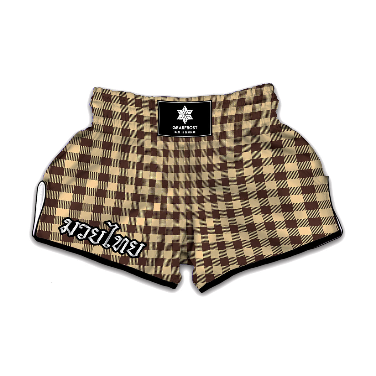 Brown And Beige Buffalo Check Print Muay Thai Boxing Shorts