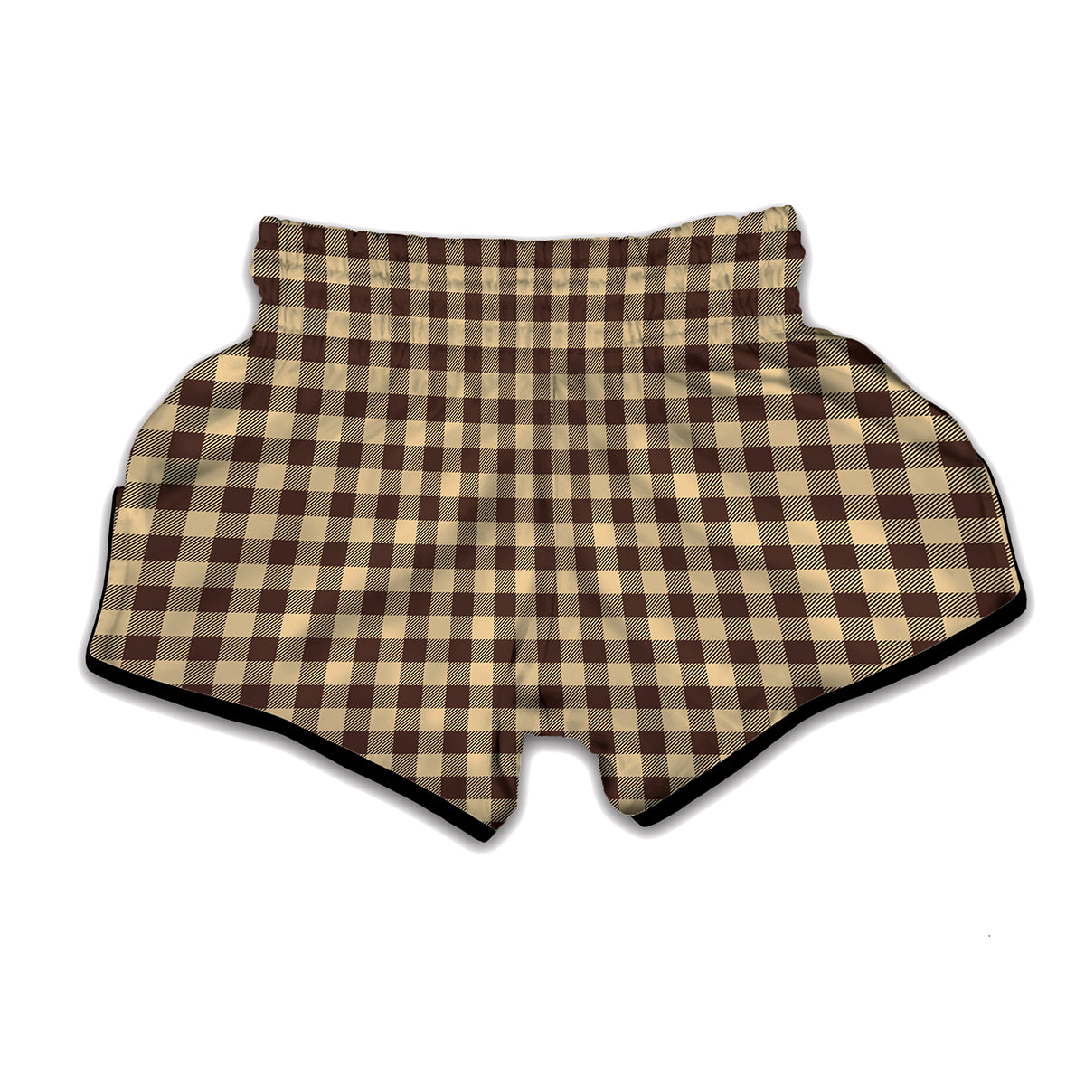 Brown And Beige Buffalo Check Print Muay Thai Boxing Shorts