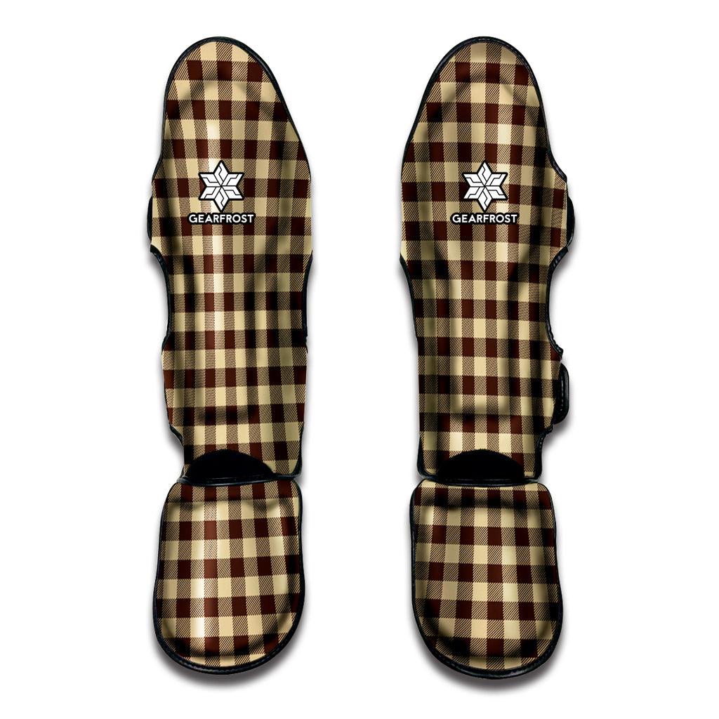 Brown And Beige Buffalo Check Print Muay Thai Shin Guard