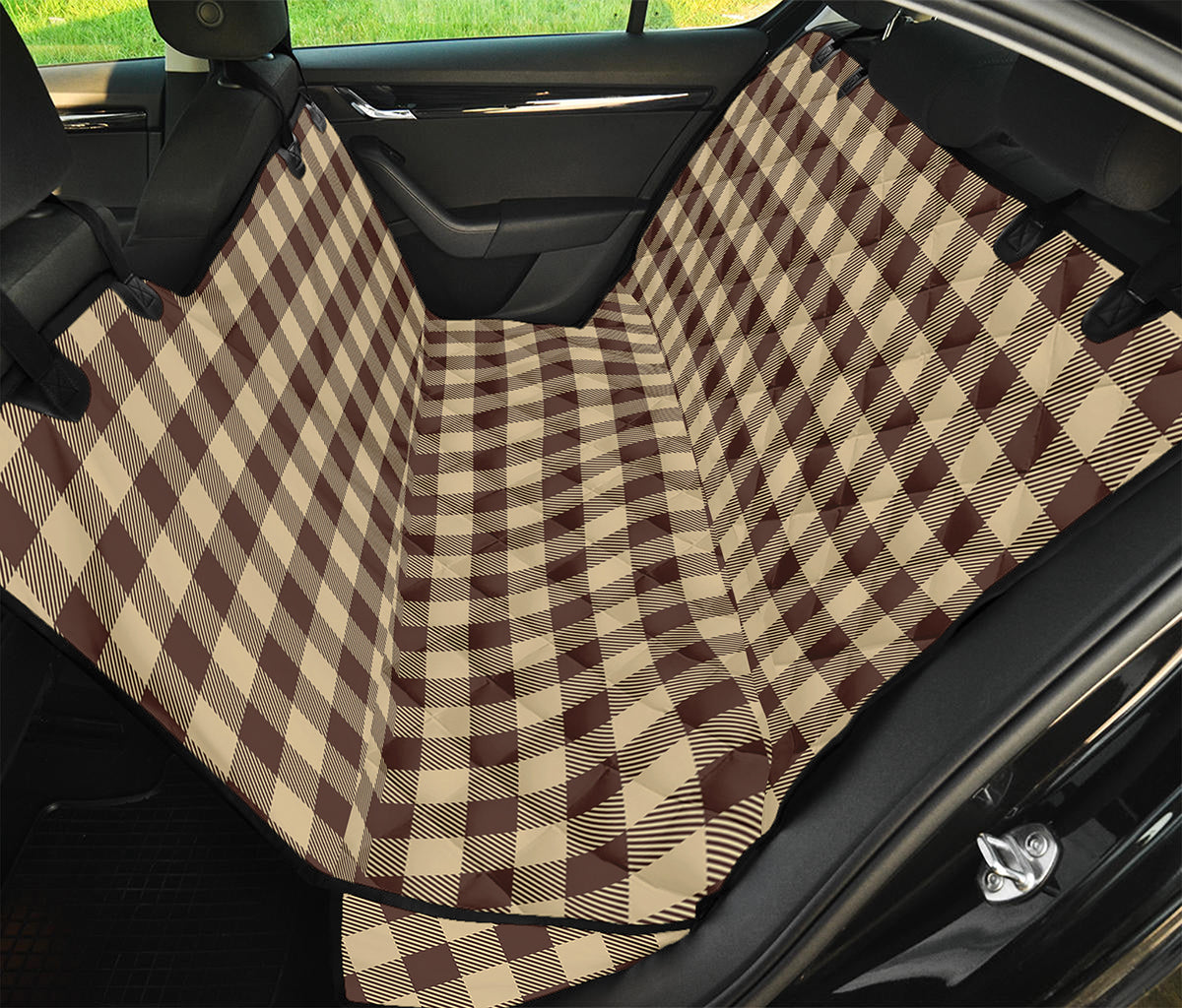 Brown And Beige Buffalo Check Print Pet Car Back Seat Cover