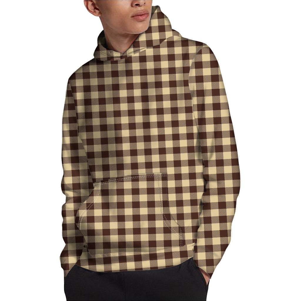 Brown And Beige Buffalo Check Print Pullover Hoodie