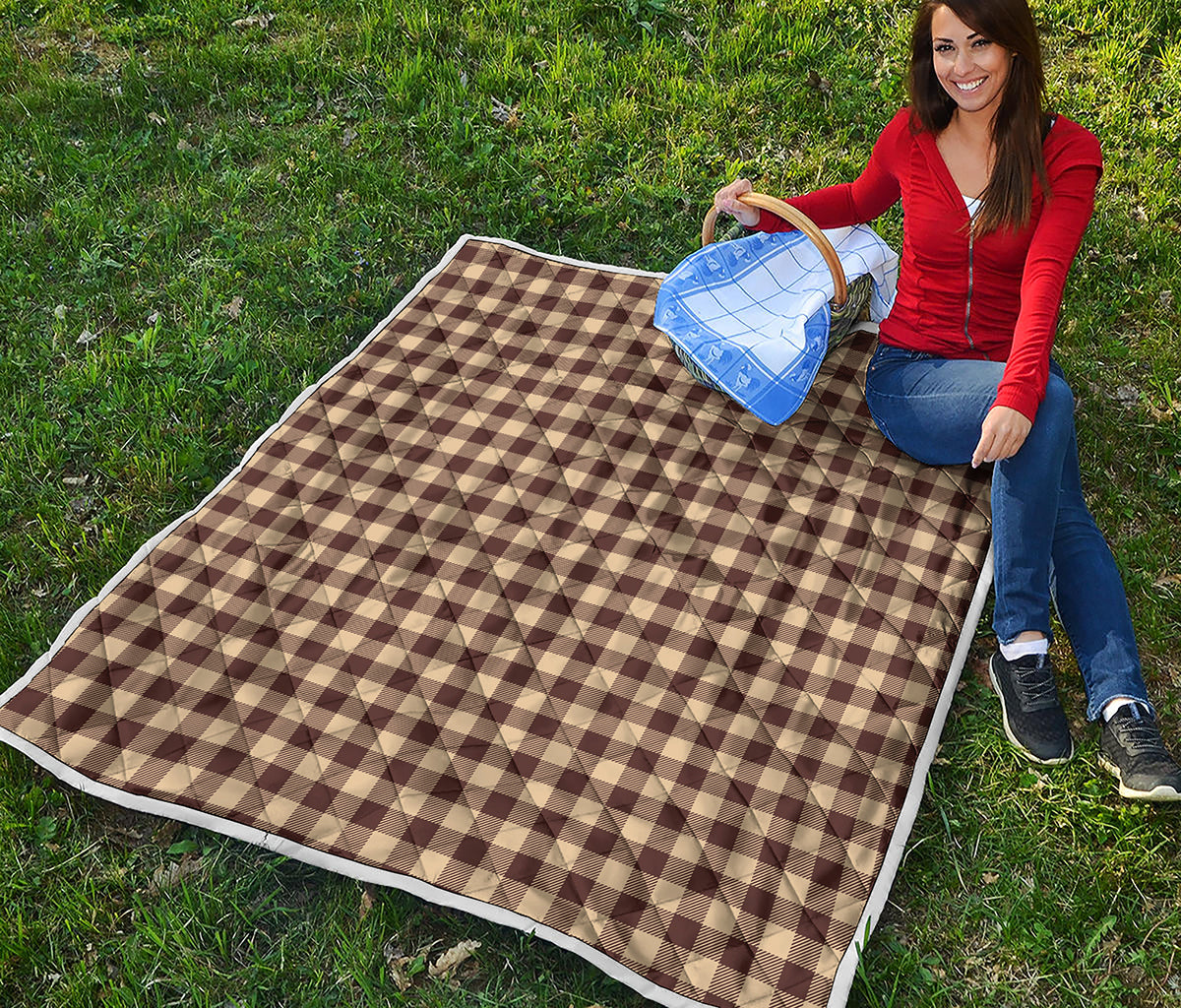 Brown And Beige Buffalo Check Print Quilt