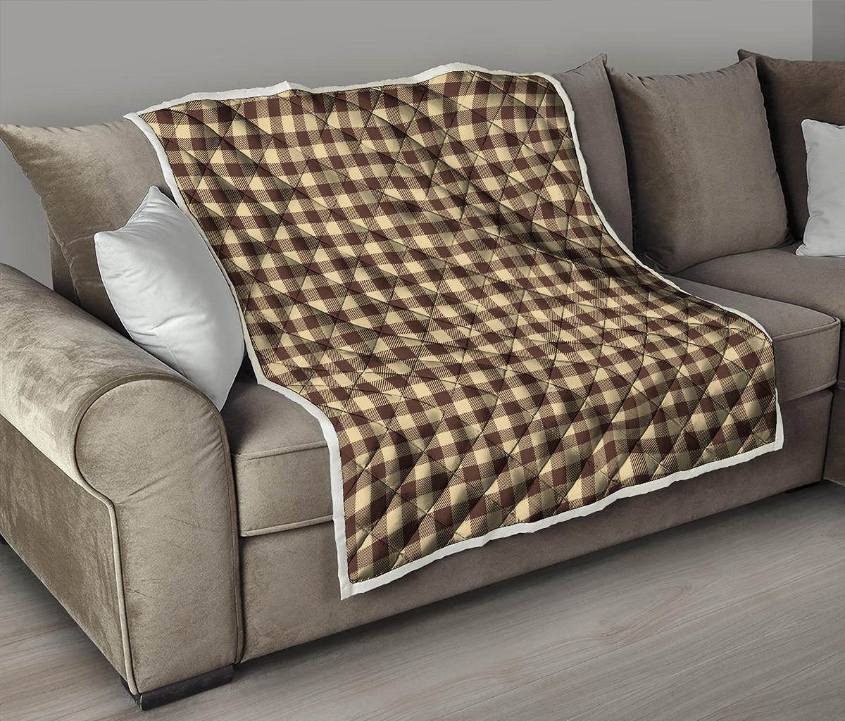 Brown And Beige Buffalo Check Print Quilt