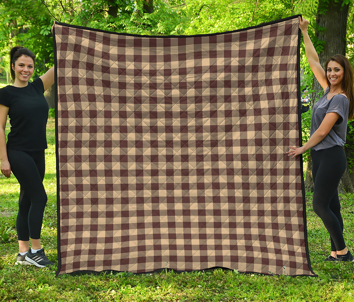 Brown And Beige Buffalo Check Print Quilt