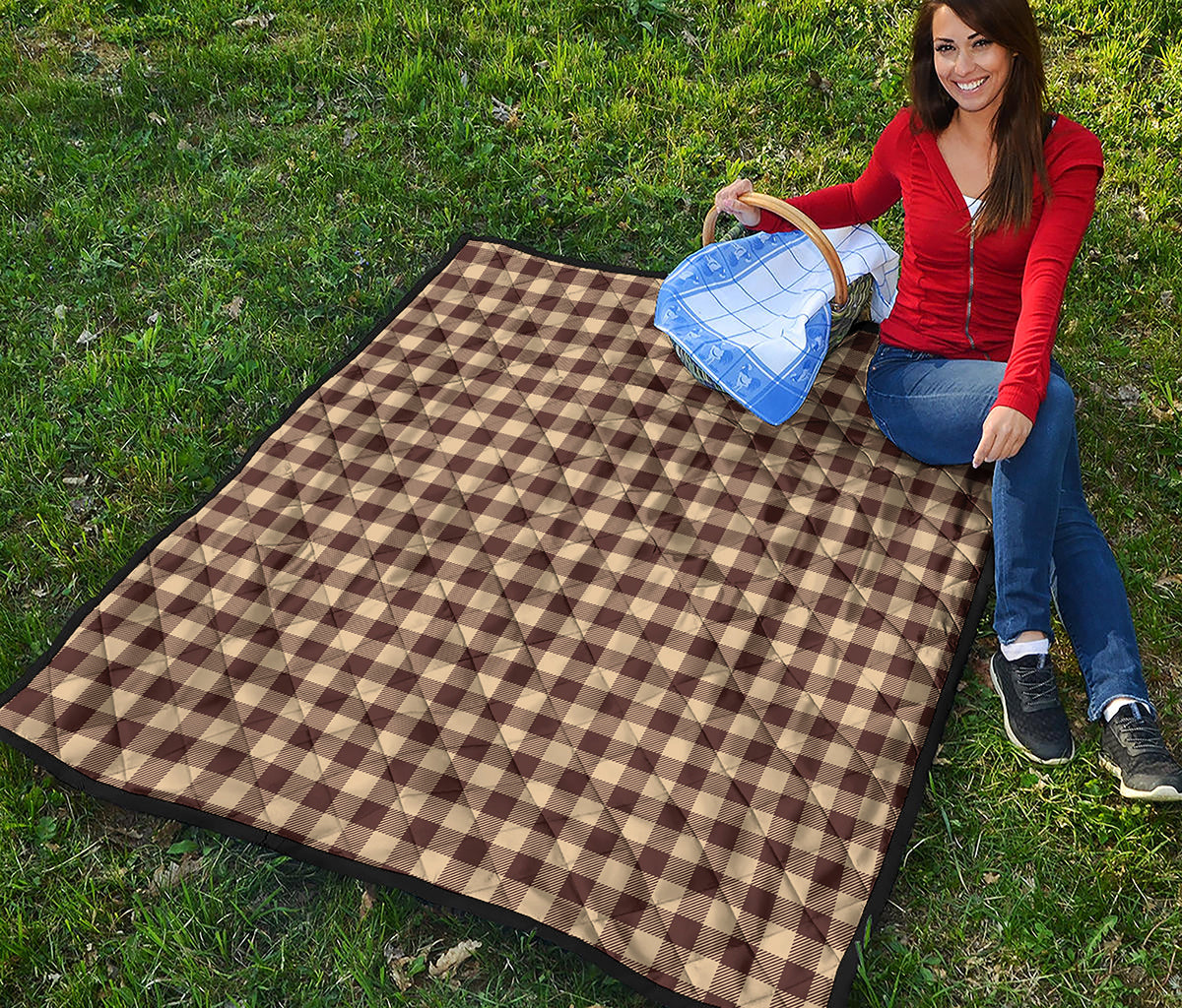 Brown And Beige Buffalo Check Print Quilt