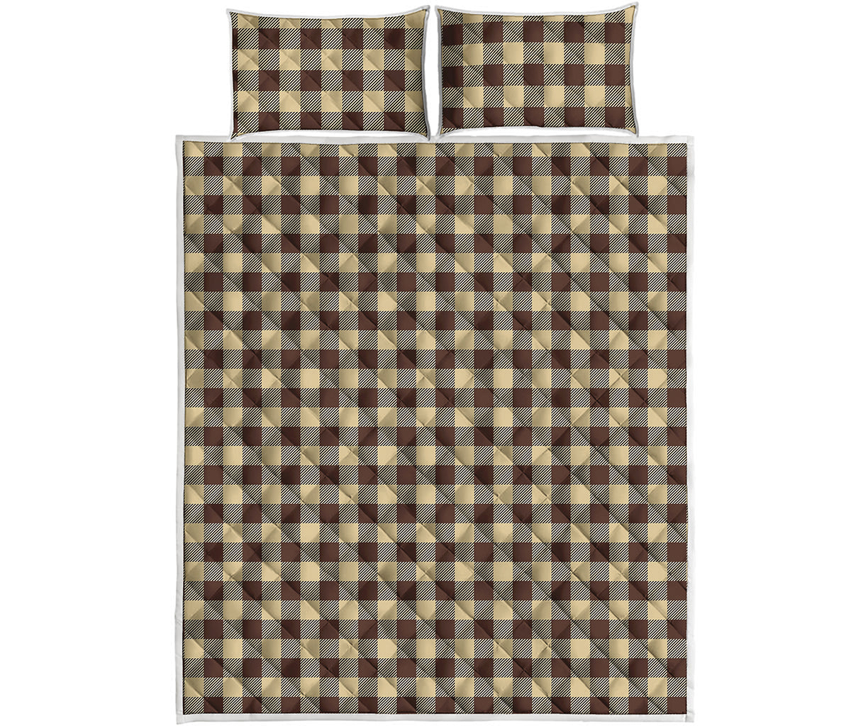 Brown And Beige Buffalo Check Print Quilt Bed Set