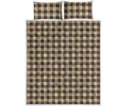 Brown And Beige Buffalo Check Print Quilt Bed Set