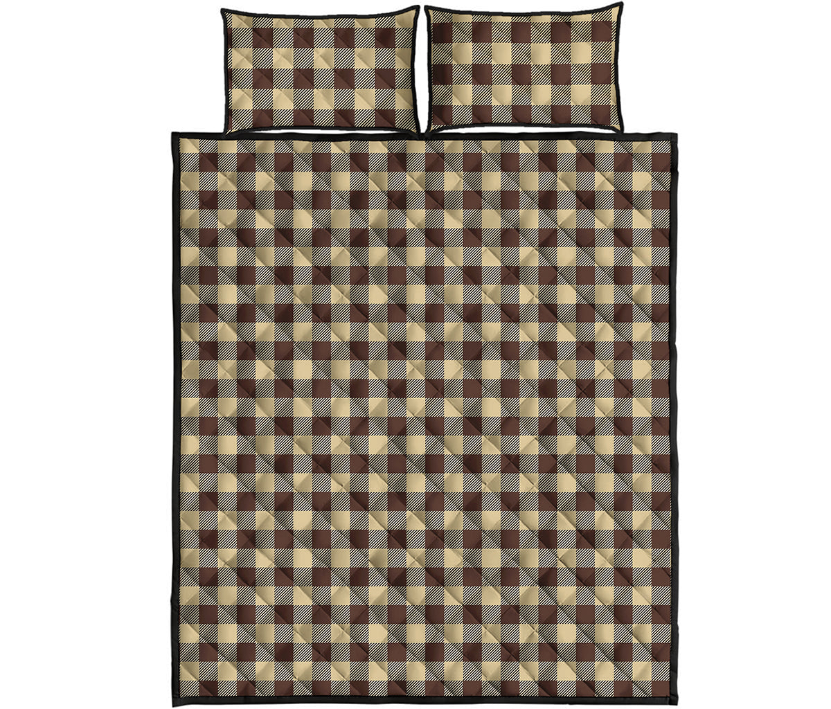 Brown And Beige Buffalo Check Print Quilt Bed Set
