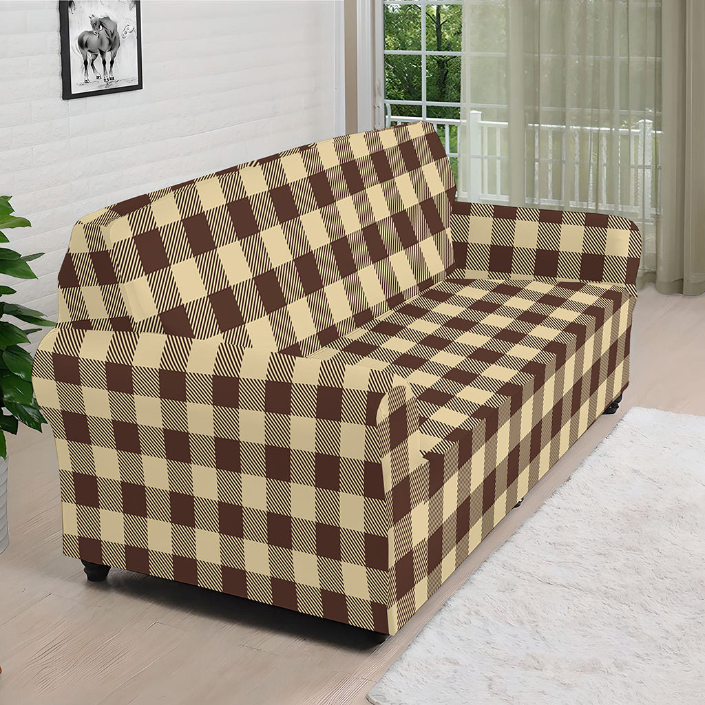 Brown And Beige Buffalo Check Print Sofa Cover