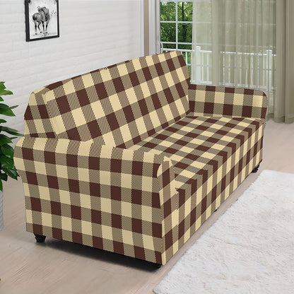 Brown And Beige Buffalo Check Print Sofa Cover