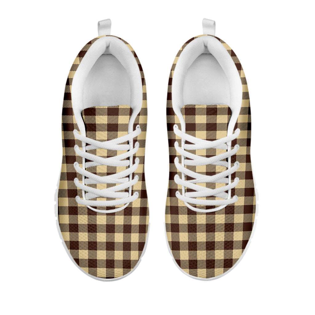 Brown And Beige Buffalo Check Print White Sneakers