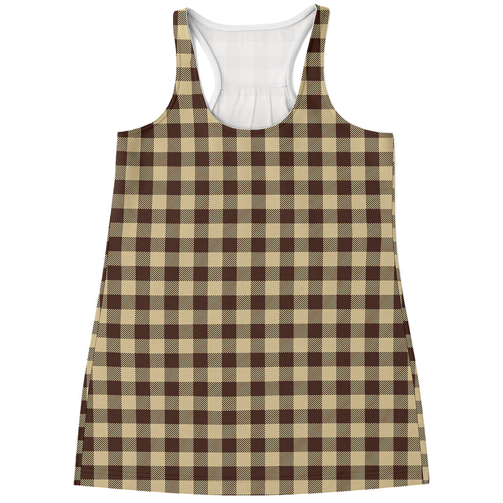 Brown And Beige Buffalo Check Print Women's Racerback Tank Top