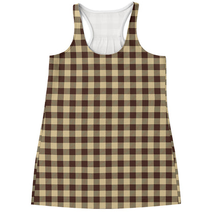 Brown And Beige Buffalo Check Print Women's Racerback Tank Top