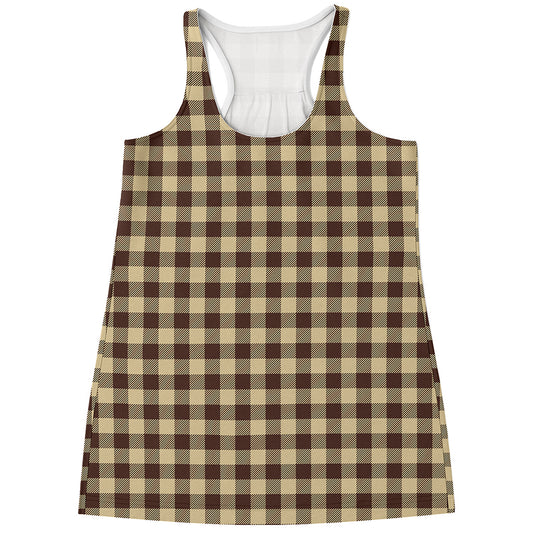 Brown And Beige Buffalo Check Print Women's Racerback Tank Top