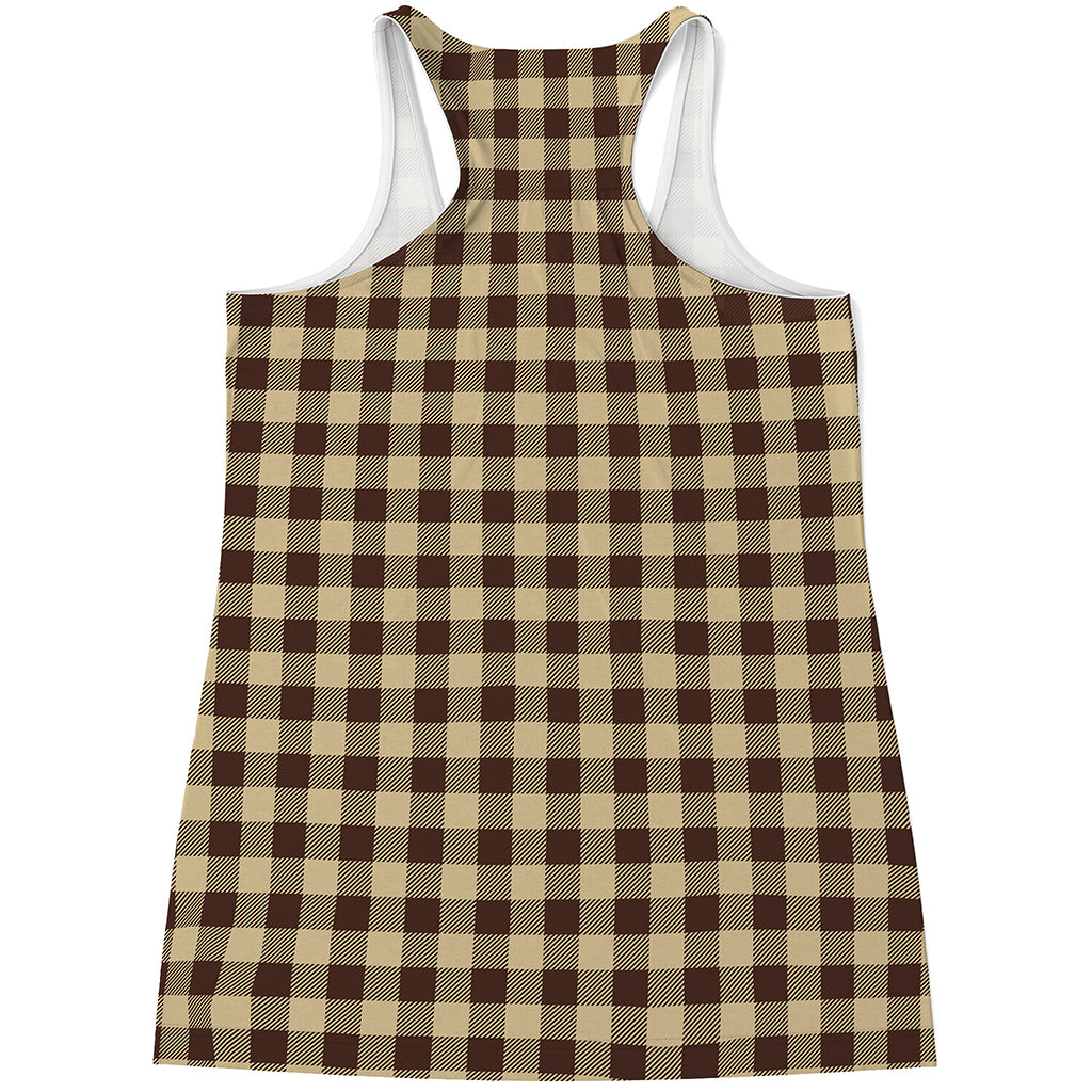 Brown And Beige Buffalo Check Print Women's Racerback Tank Top