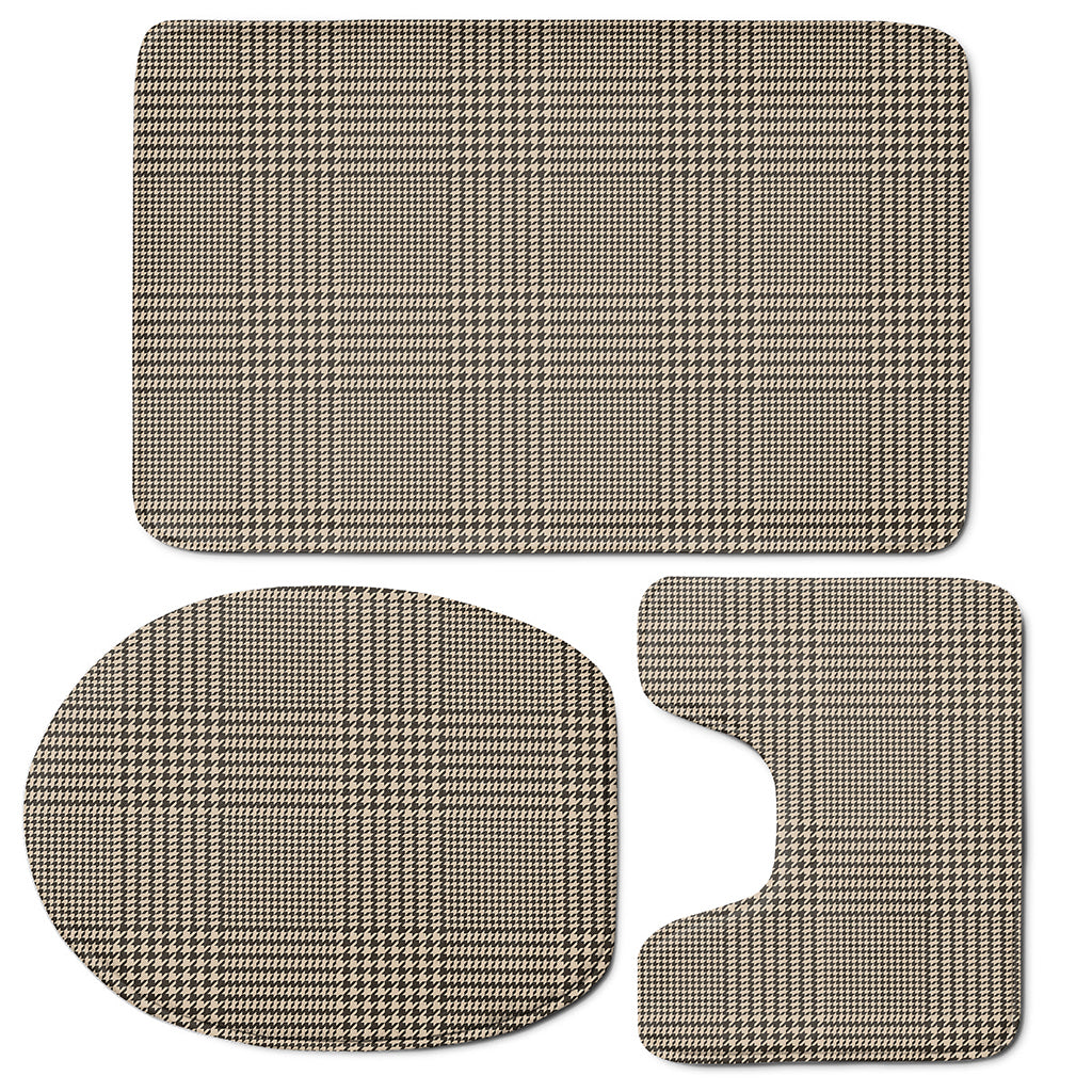 Brown And Beige Glen Plaid Print 3 Piece Bath Mat Set