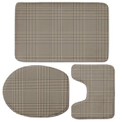 Brown And Beige Glen Plaid Print 3 Piece Bath Mat Set