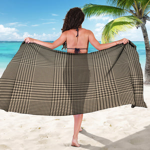 Brown And Beige Glen Plaid Print Beach Sarong Wrap