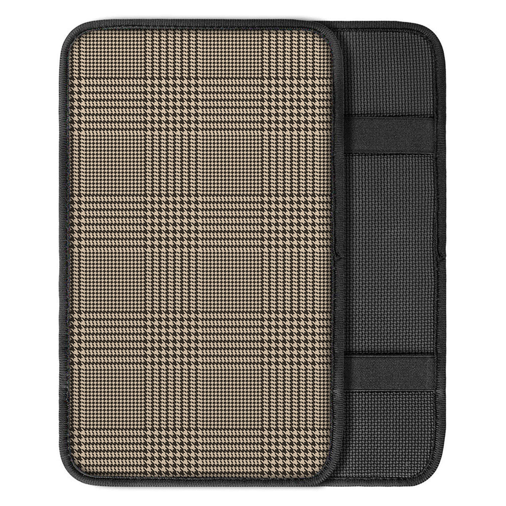 Brown And Beige Glen Plaid Print Car Center Console Cover