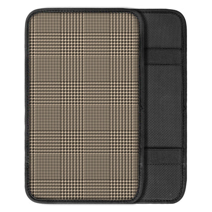 Brown And Beige Glen Plaid Print Car Center Console Cover