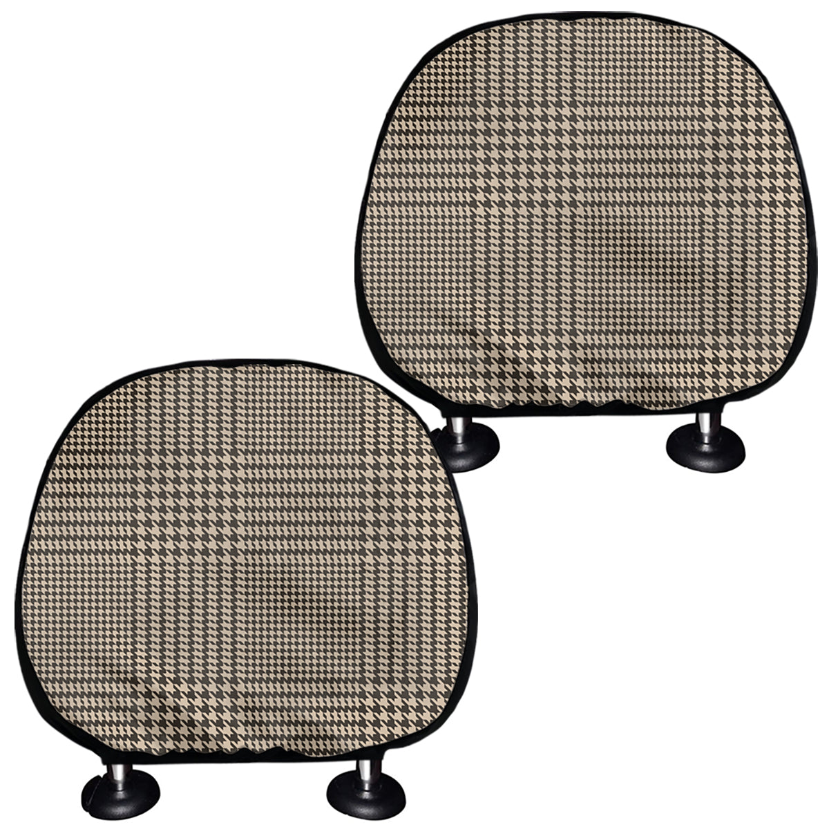 Brown And Beige Glen Plaid Print Car Headrest Covers