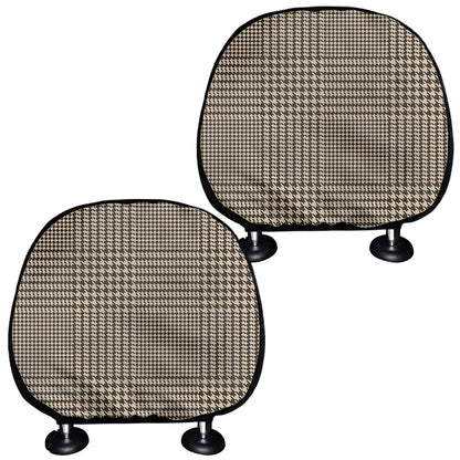 Brown And Beige Glen Plaid Print Car Headrest Covers