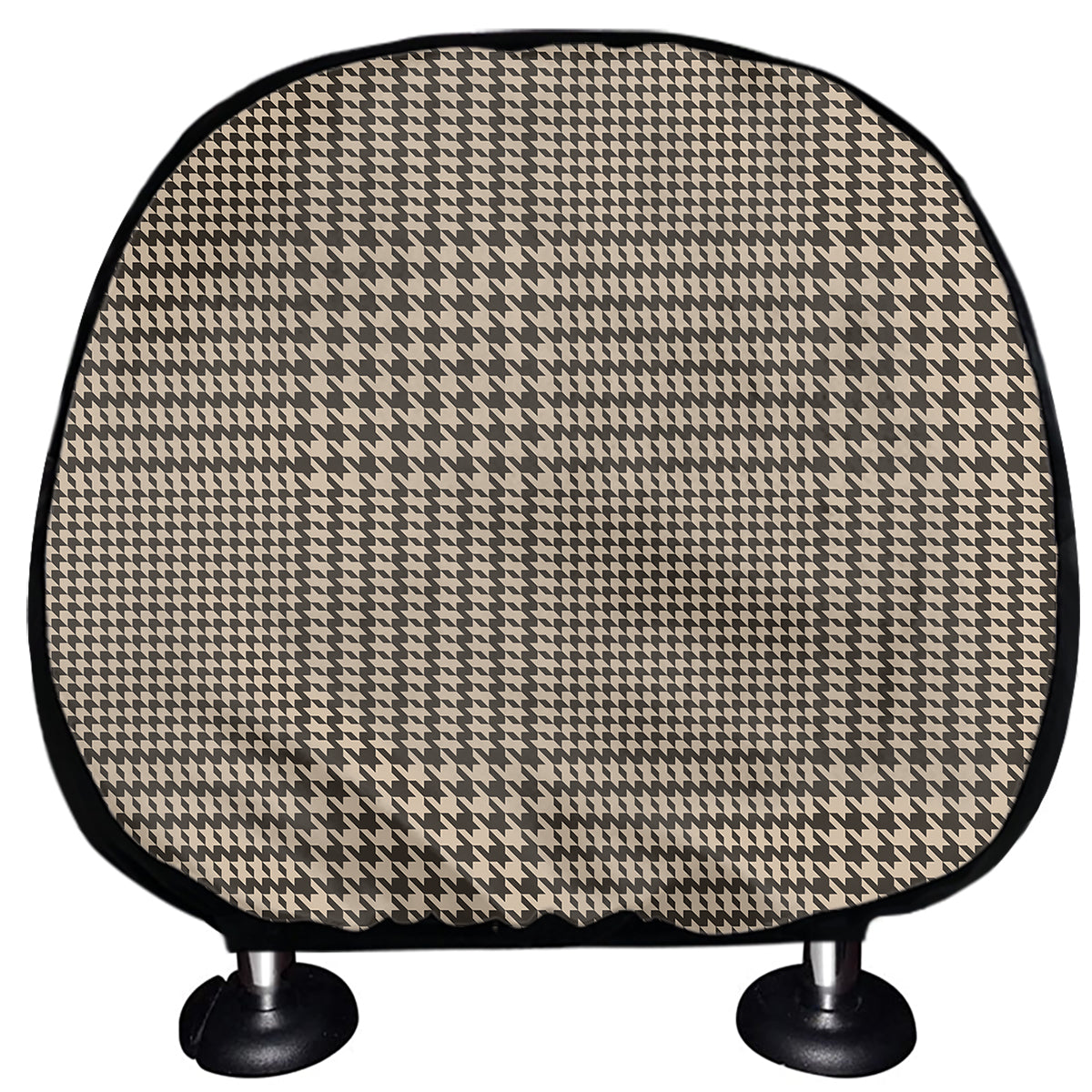 Brown And Beige Glen Plaid Print Car Headrest Covers
