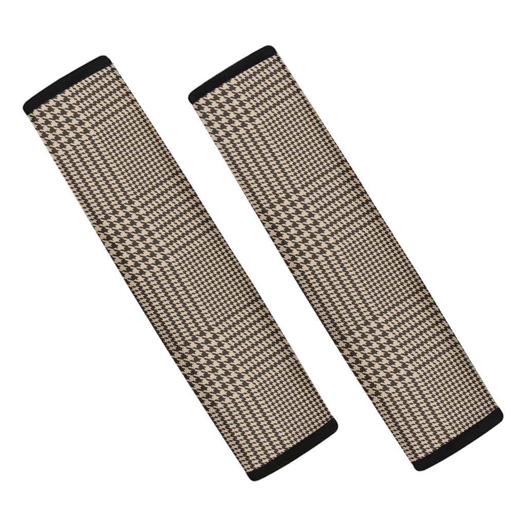 Brown And Beige Glen Plaid Print Car Seat Belt Covers