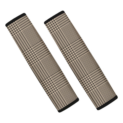 Brown And Beige Glen Plaid Print Car Seat Belt Covers