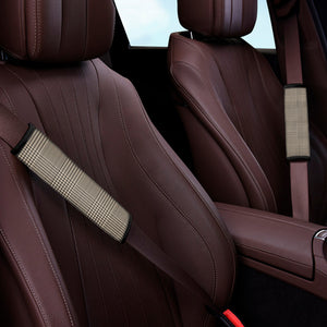 Brown And Beige Glen Plaid Print Car Seat Belt Covers