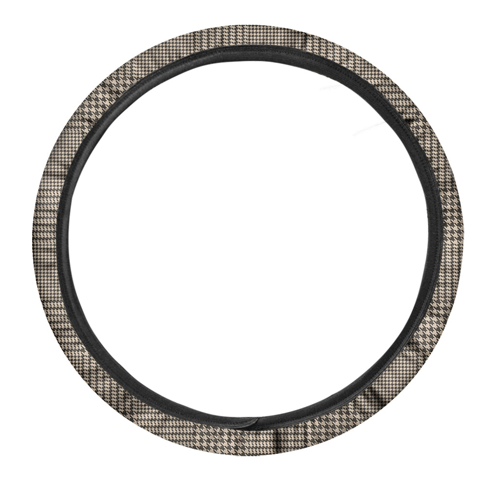 Brown And Beige Glen Plaid Print Car Steering Wheel Cover
