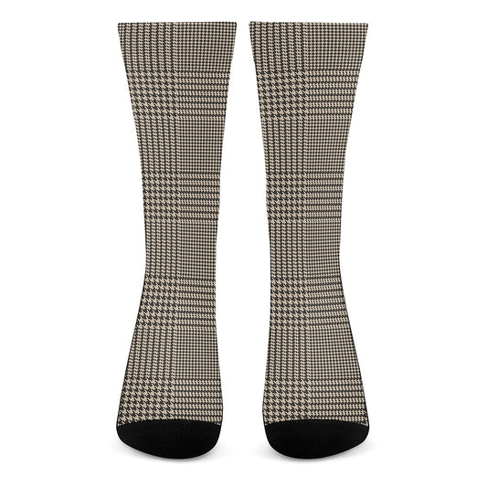 Brown And Beige Glen Plaid Print Crew Socks