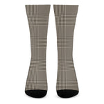 Brown And Beige Glen Plaid Print Crew Socks