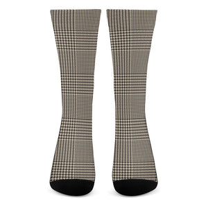 Brown And Beige Glen Plaid Print Crew Socks