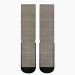 Brown And Beige Glen Plaid Print Crew Socks