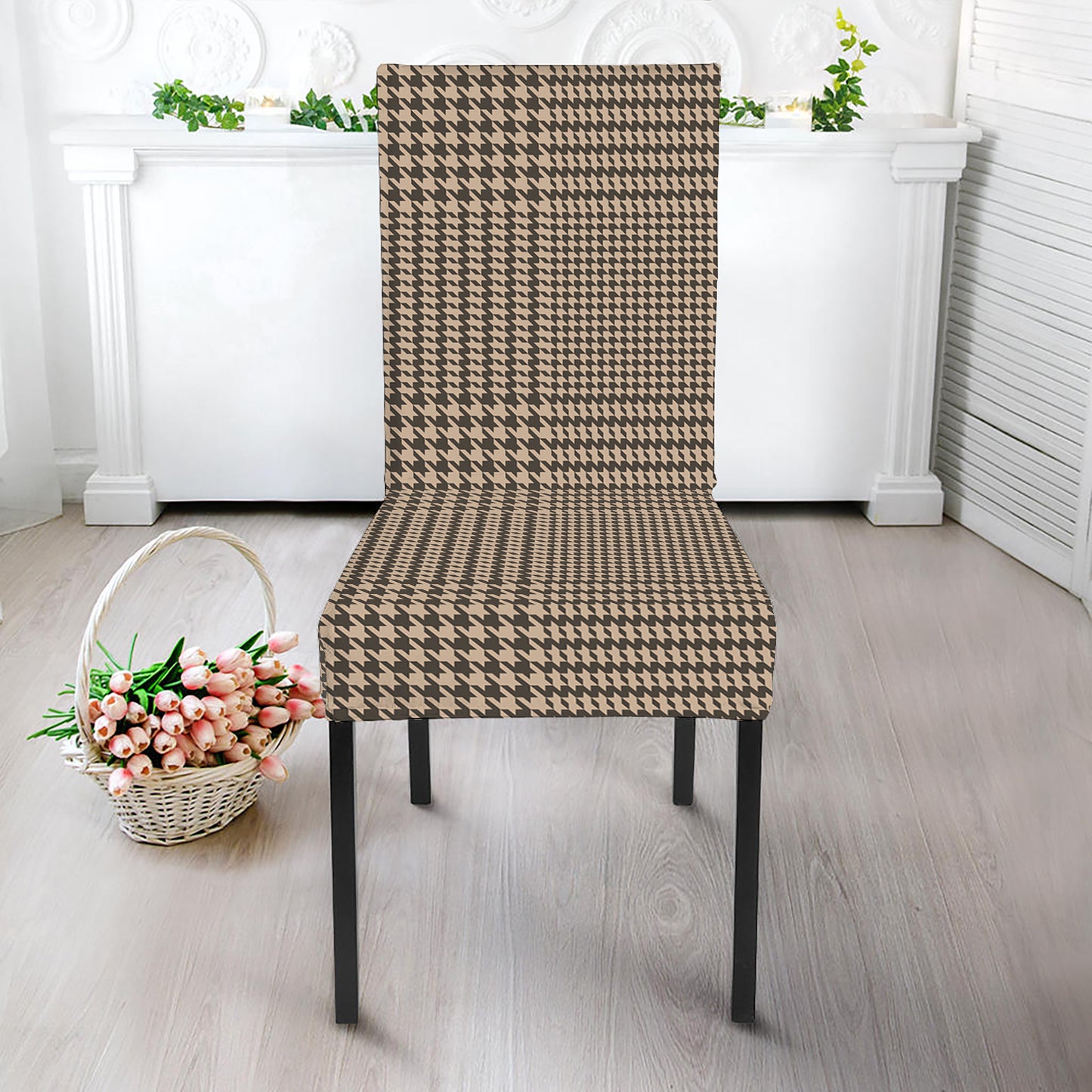 Brown And Beige Glen Plaid Print Dining Chair Slipcover