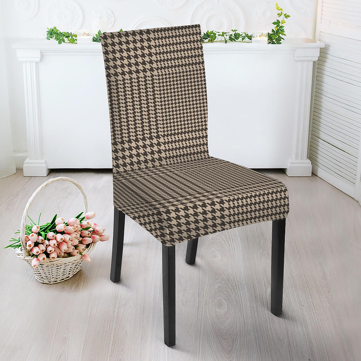 Brown And Beige Glen Plaid Print Dining Chair Slipcover