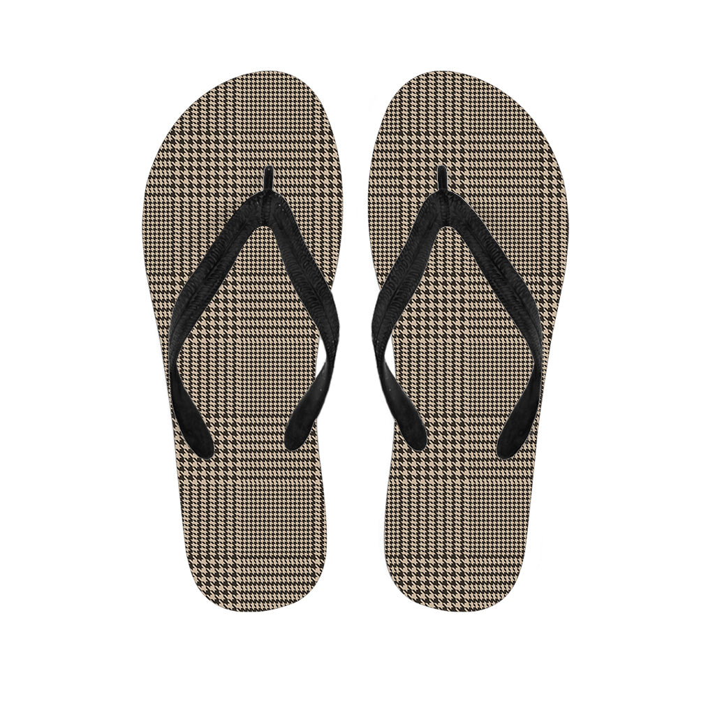 Brown And Beige Glen Plaid Print Flip Flops
