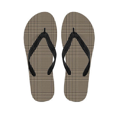 Brown And Beige Glen Plaid Print Flip Flops