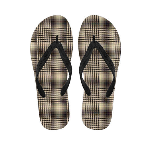Brown And Beige Glen Plaid Print Flip Flops